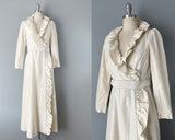 1980s Gown / Ivory Evening Dress / Ruffled Wrap Dress / 1980s Formal Dress / Casual Wedding Dress / Size Medium
