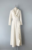 1980s Gown / Ivory Evening Dress / Ruffled Wrap Dress / 1980s Formal Dress / Casual Wedding Dress / Size Medium