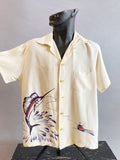 1940s Catalina Marlin Shirt / Rare Catalina Marlin Shirt /Hand Printed Back Panel Shirt / 1940s Rayon Hawaiian Shirt /Size Medium Size Large