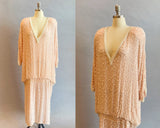 1980s Judith Ann Dress / 80s Pink Beaded Dress / 1980s Cocktail Dress / 1920s Style Dress / Great Gatsby Dress / Size Extra Large