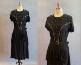 1940s Black Studded Dress / 1940s Party Dress / 1940s Cocktail Dress / Size Small - Medium
