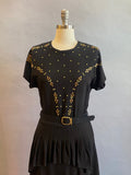 1940s Black Studded Dress / 1940s Party Dress / 1940s Cocktail Dress / Size Small - Medium