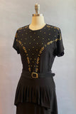1940s Black Studded Dress / 1940s Party Dress / 1940s Cocktail Dress / Size Small - Medium