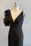 1960's Black Gown /1960's Evening Gown / Audrey Hepburn Dress / Feather Dress / Size Medium