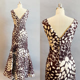 1960s Gown / 1960s Evening Gown / Mod Floral Print Dress / Mermaid Dress / Size Small
