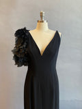 1960's Black Gown /1960's Evening Gown / Audrey Hepburn Dress / Feather Dress / Size Medium