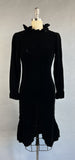 1960s Velvet Dress / 60s Velvet Cocktail Dress with Ruffled Sleeves and Cutaway Hemline / Size Small Size Extra Small