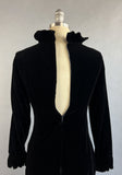 1960s Velvet Dress / 60s Velvet Cocktail Dress with Ruffled Sleeves and Cutaway Hemline / Size Small Size Extra Small