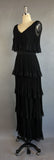 1960s Miss Elliette Dress / Fabulous Accordion Pleated Lace-Trimmed Chiffon Dress / 1960s Black Chiffon Gown / Size Small