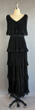 1960s Miss Elliette Dress / Fabulous Accordion Pleated Lace-Trimmed Chiffon Dress / 1960s Black Chiffon Gown / Size Small