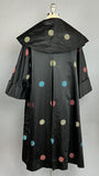 1960s Opera Coat / Black Silk Opera Coat with Statement Collar / 1960s Evening Coat / Asian Medallion Print / Size Medium Large Extra Large