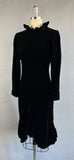 1960s Velvet Dress / 60s Velvet Cocktail Dress with Ruffled Sleeves and Cutaway Hemline / Size Small Size Extra Small