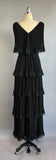 1960s Miss Elliette Dress / Fabulous Accordion Pleated Lace-Trimmed Chiffon Dress / 1960s Black Chiffon Gown / Size Small