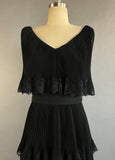 1960s Miss Elliette Dress / Fabulous Accordion Pleated Lace-Trimmed Chiffon Dress / 1960s Black Chiffon Gown / Size Small
