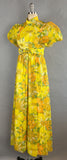 1960s Emma Domb Dress / Yellow Floral Print Dress / Empire Waist Puffed Sleeve Gown by Emma Domb / Yellow Chiffon Dress / Size Medium