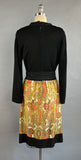 1960s Paisley Dress / 1960s Day Dress /  1960s Black Dress with Colorful Paisley Skirt & Matching Scarf / Size Large