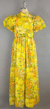 1960s Emma Domb Dress / Yellow Floral Print Dress / Empire Waist Puffed Sleeve Gown by Emma Domb / Yellow Chiffon Dress / Size Medium