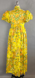 1960s Emma Domb Dress / Yellow Floral Print Dress / Empire Waist Puffed Sleeve Gown by Emma Domb / Yellow Chiffon Dress / Size Medium