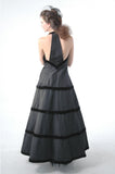 1940s Evening Gown / 1940s Black Taffeta and Velvet Halter Dress / 1940s Evening Dress / Razor Back Dress / Size Medium
