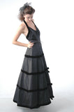 1940s Evening Gown / 1940s Black Taffeta and Velvet Halter Dress / 1940s Evening Dress / Razor Back Dress / Size Medium