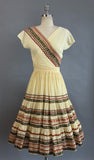 1950s Yellow Fiesta Set / Creamy Yellow Fiesta Set w/ Brown Ric Rac and Metallic Ribbon / 1950s Patio Set / Size Small