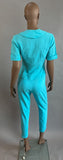 1960s Turquoise Set / Two Piece Blouse & Capris Pants Set by Fritzi / Size Small  Extra Small