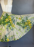 1950s Circle Skirt / Vintage Barkcloth / Sequined New Mexican Circle Skirt w/ Yellow Roses & Ferns / Size Small Size Extra Small