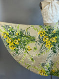 1950s Circle Skirt / Vintage Barkcloth / Sequined New Mexican Circle Skirt w/ Yellow Roses & Ferns / Size Small Size Extra Small