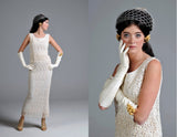 1950s Ivory Gown / 1950s Evening Dress  / 50s Lace Wedding Dress /  1950s Ivory Lace Column Gown / Size Small