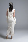 1950s Ivory Gown / 1950s Evening Dress  / 50s Lace Wedding Dress /  1950s Ivory Lace Column Gown / Size Small