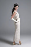 1950s Ivory Gown / 1950s Evening Dress  / 50s Lace Wedding Dress /  1950s Ivory Lace Column Gown / Size Small