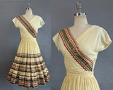 1950s Yellow Fiesta Set / Creamy Yellow Fiesta Set w/ Brown Ric Rac and Metallic Ribbon / 1950s Patio Set / Size Small