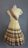 1950s Yellow Fiesta Set / Creamy Yellow Fiesta Set w/ Brown Ric Rac and Metallic Ribbon / 1950s Patio Set / Size Small