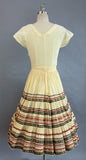 1950s Yellow Fiesta Set / Creamy Yellow Fiesta Set w/ Brown Ric Rac and Metallic Ribbon / 1950s Patio Set / Size Small