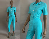 1960s Turquoise Set / Two Piece Blouse & Capris Pants Set by Fritzi / Size Small  Extra Small
