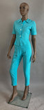 1960s Turquoise Set / Two Piece Blouse & Capris Pants Set by Fritzi / Size Small  Extra Small