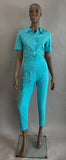 1960s Turquoise Set / Two Piece Blouse & Capris Pants Set by Fritzi / Size Small  Extra Small