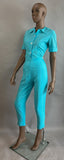 1960s Turquoise Set / Two Piece Blouse & Capris Pants Set by Fritzi / Size Small  Extra Small