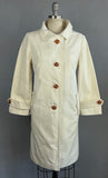 1960s Mod Coat / Celluloid Buttons & Chain on White Canvas Coat / 1960s Raincoat / 1960s Canvas Coat /Size Medium Size Small