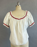 1950s Eyelet Peasant Blouse / White Eyelet Lace Peasant Blouse w/ Red Bandana Banding / Size Medium