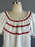 1950s Eyelet Peasant Blouse / White Eyelet Lace Peasant Blouse w/ Red Bandana Banding / Size Medium