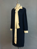 Geoffrey Beene Dress /1970s Navy Shift Dress by Geoffrey Beene / Vintage Designer Dress /Size Medium Large