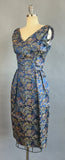 1960s Blue Silk Brocade Fitted Dress and Jacket /  Size Small