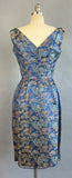 1960s Blue Silk Brocade Fitted Dress and Jacket /  Size Small
