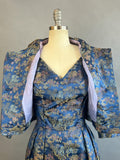 1960s Blue Silk Brocade Fitted Dress and Jacket /  Size Small