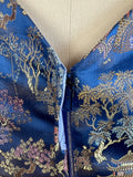 1960s Blue Silk Brocade Fitted Dress and Jacket /  Size Small
