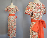 1960s Dragon Print Dress / 60s Raw Silk Dragon Motif Gown with Detached Sash / Bombshell Dress / Size Small