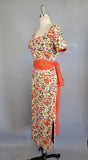 1960s Dragon Print Dress / 60s Raw Silk Dragon Motif Gown with Detached Sash / Bombshell Dress / Size Small