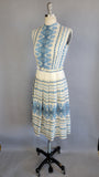 1960s Dress / Moroccan Fabric in Blue, White, and Metallic Gold Weave Dress  / Hand Woven Moroccan Fabric / Size Extra Small