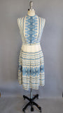 1960s Dress / Moroccan Fabric in Blue, White, and Metallic Gold Weave Dress  / Hand Woven Moroccan Fabric / Size Extra Small